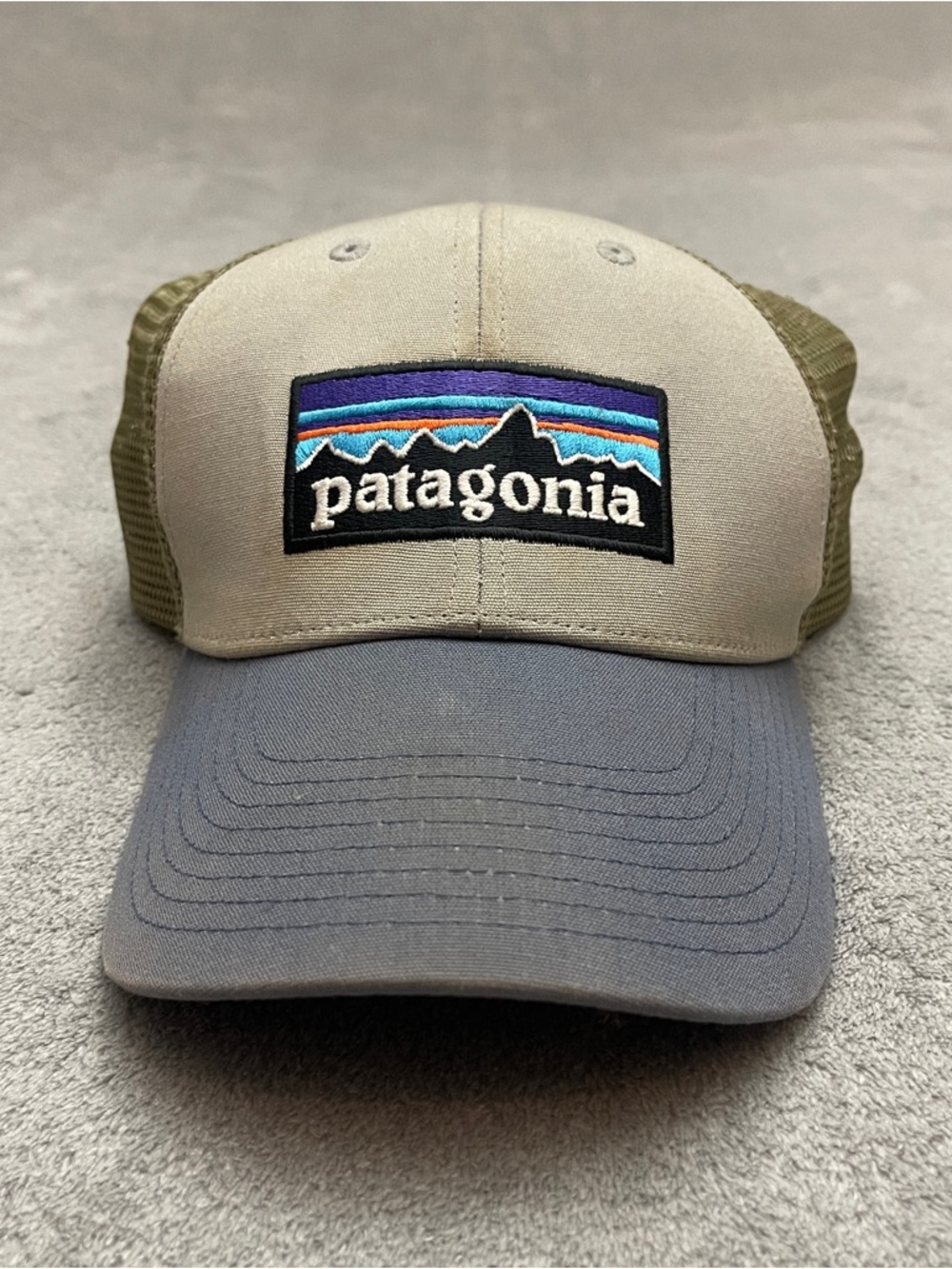 Patagonia P-6 Logo Label Trucker Hat Gold, Navy & Tan Snapback Cap